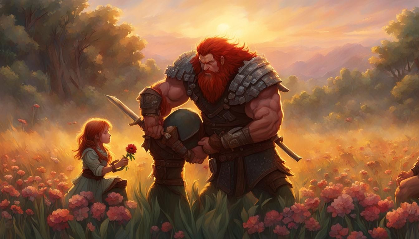 Giant Barbarian's Gentle Gift at Dawn