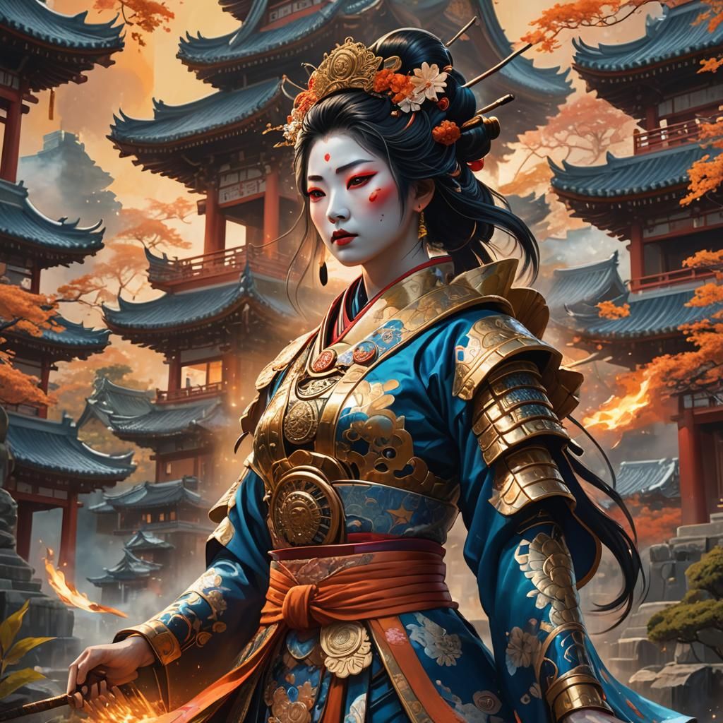 Female Spellcaster in Ornate Armor on Battlefield