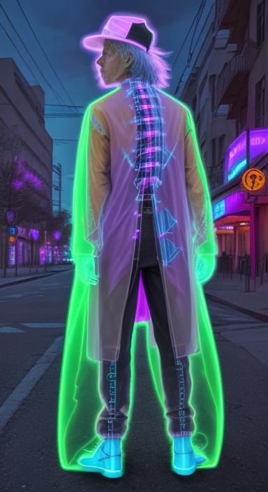 Psychedelic Futuristic Street Scene with Neon Layers