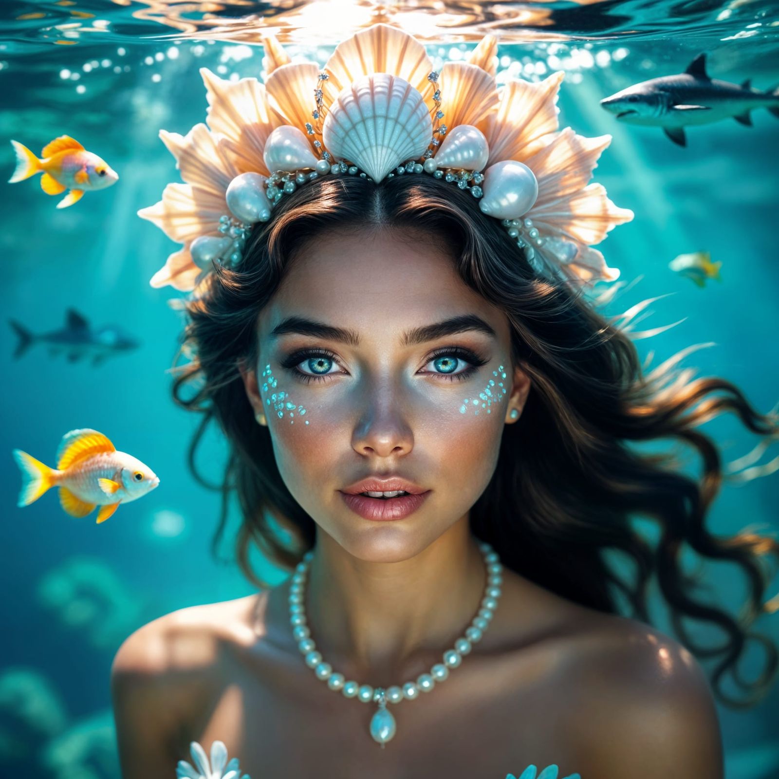 Ethereal Mermaid Wearing Glowing Seashell Tiara