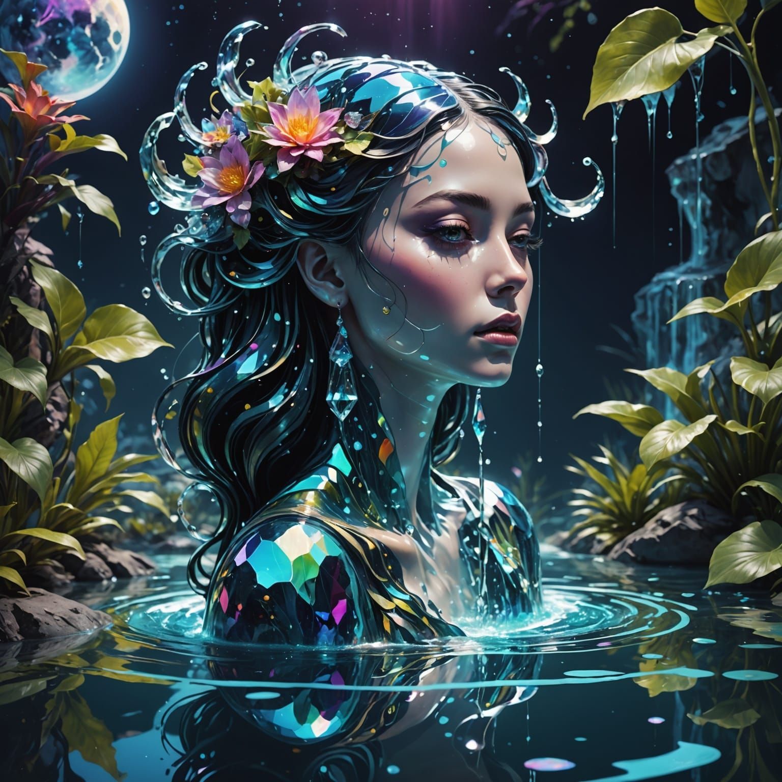 Surreal Lady's Head: Fountain of Moonlight