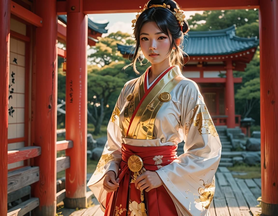 Sexy Shrine Maiden in Japanese Pop Art Style