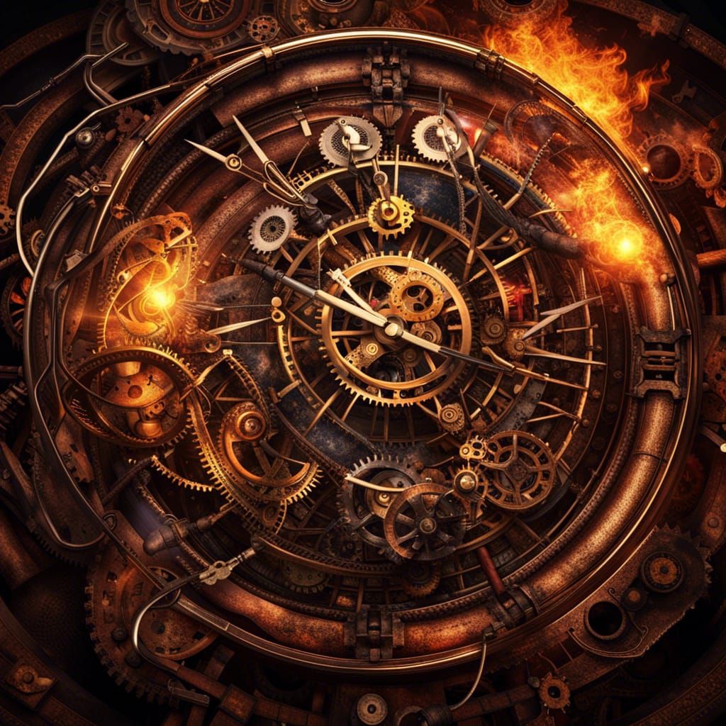 Steampunk Clock Ablaze: Time and Destruction