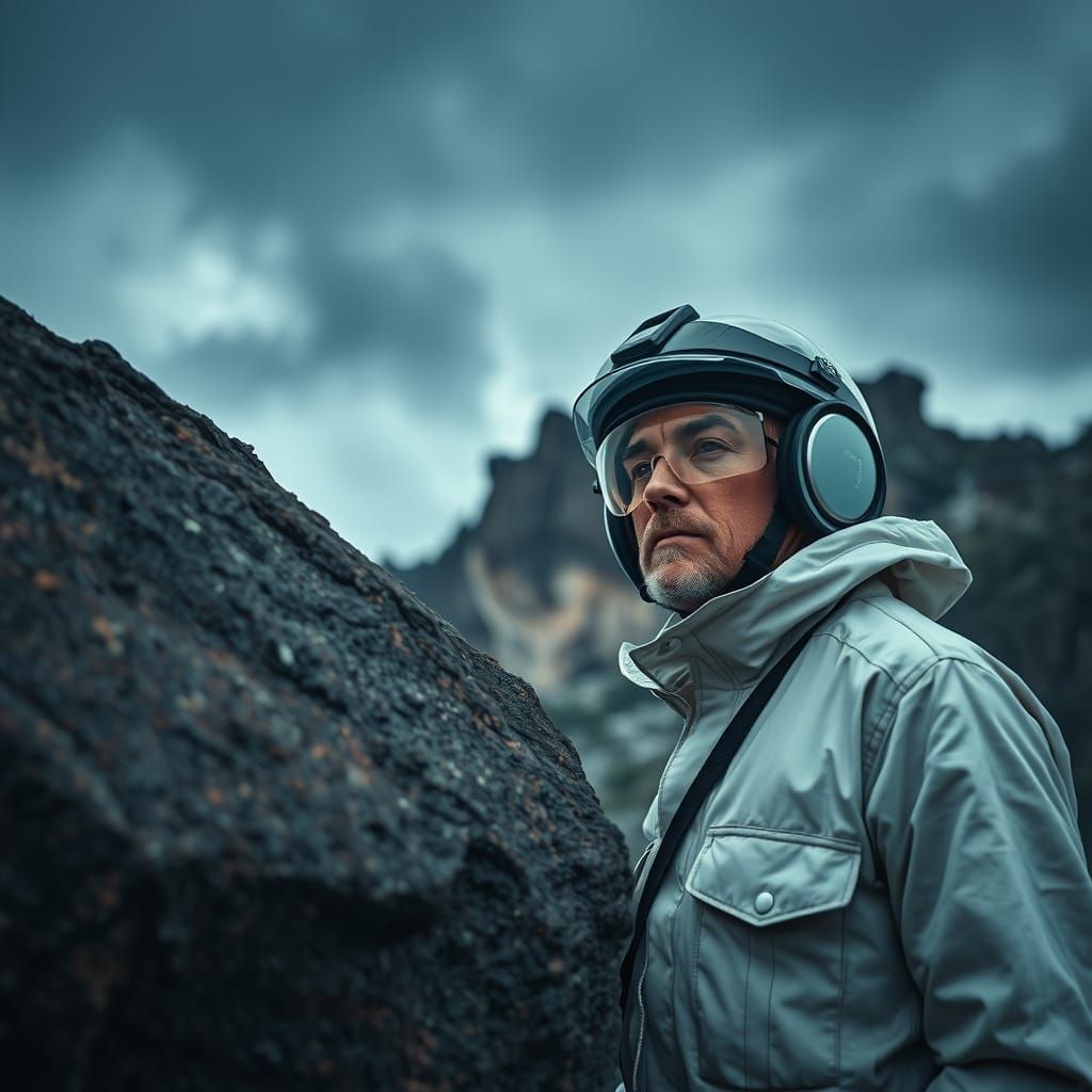Geologist Inspects Rock Formation in High Definition