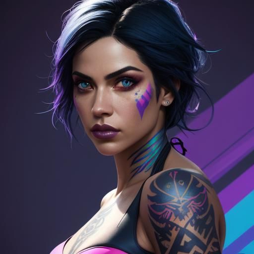 Latina Woman with Tattoos in Splash Art Style
