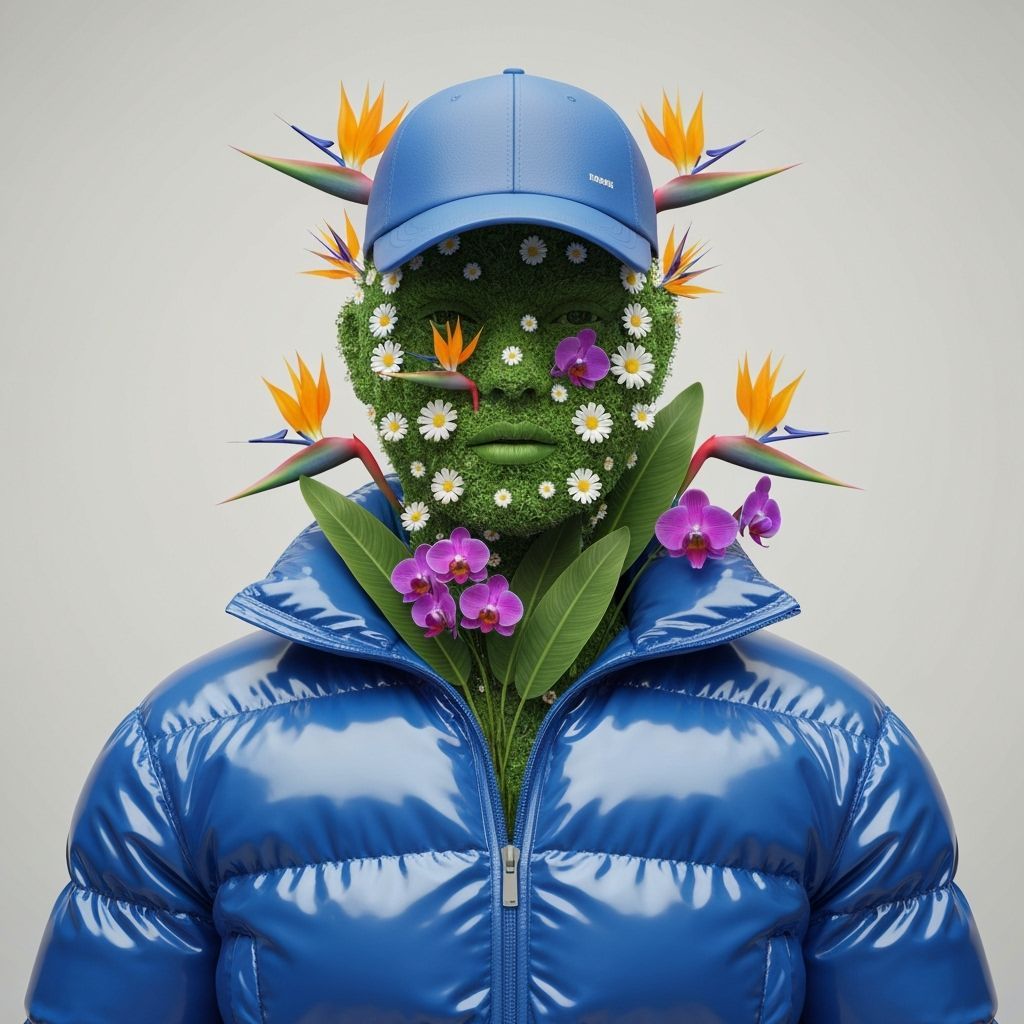 Surreal Plant Human Portrait in Puffer Jacket