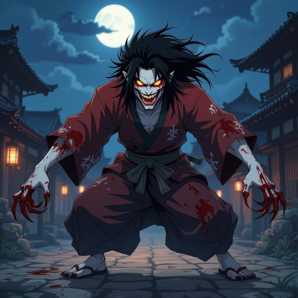 Monstrous Vampire Ready to Attack in Feudal Japan