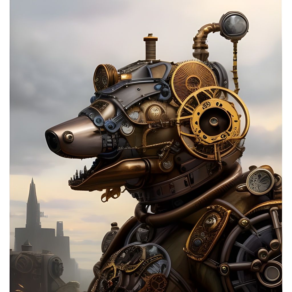 Steampunk Robot Bear Portrait in Comic Book Style