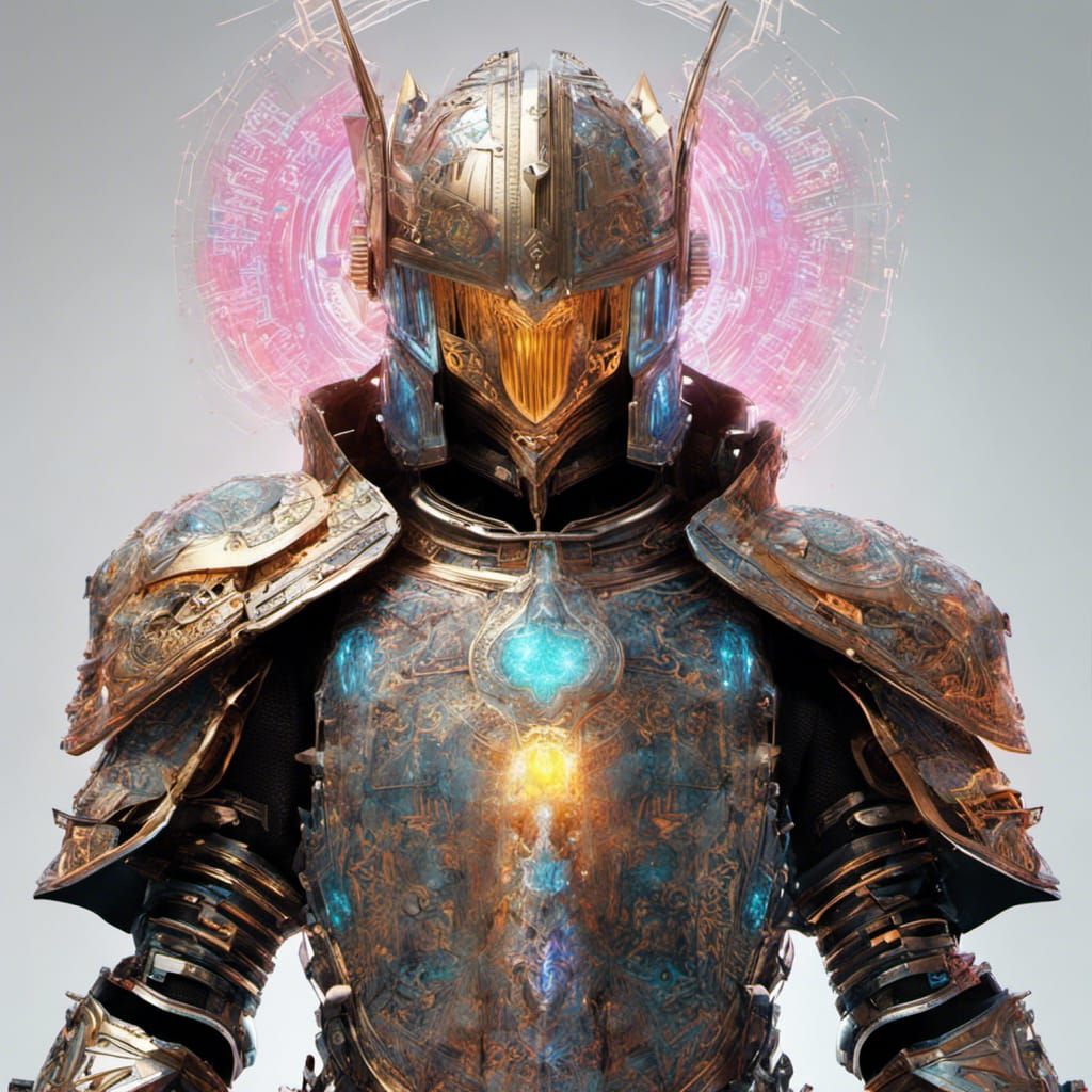 Cybernetic Knight in Glowing Armor