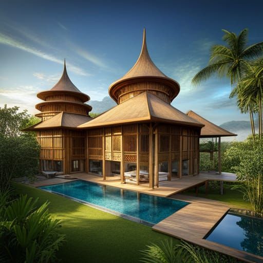 Lombok Bamboo Villa with Sacred Geometry Garden