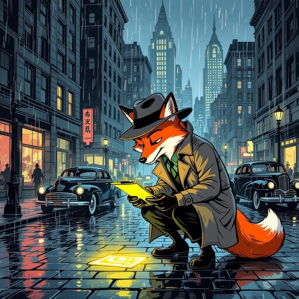 Fox Detective Investigates Glowing Clue in Noir City