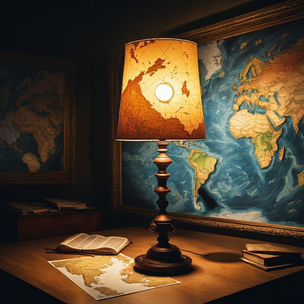 Surreal Lamp with World Map Shade in Ethereal Light