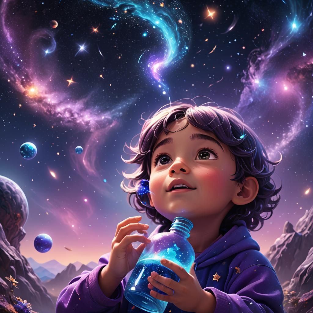 Child Unzipping Universe in Dreamlike 3D Art