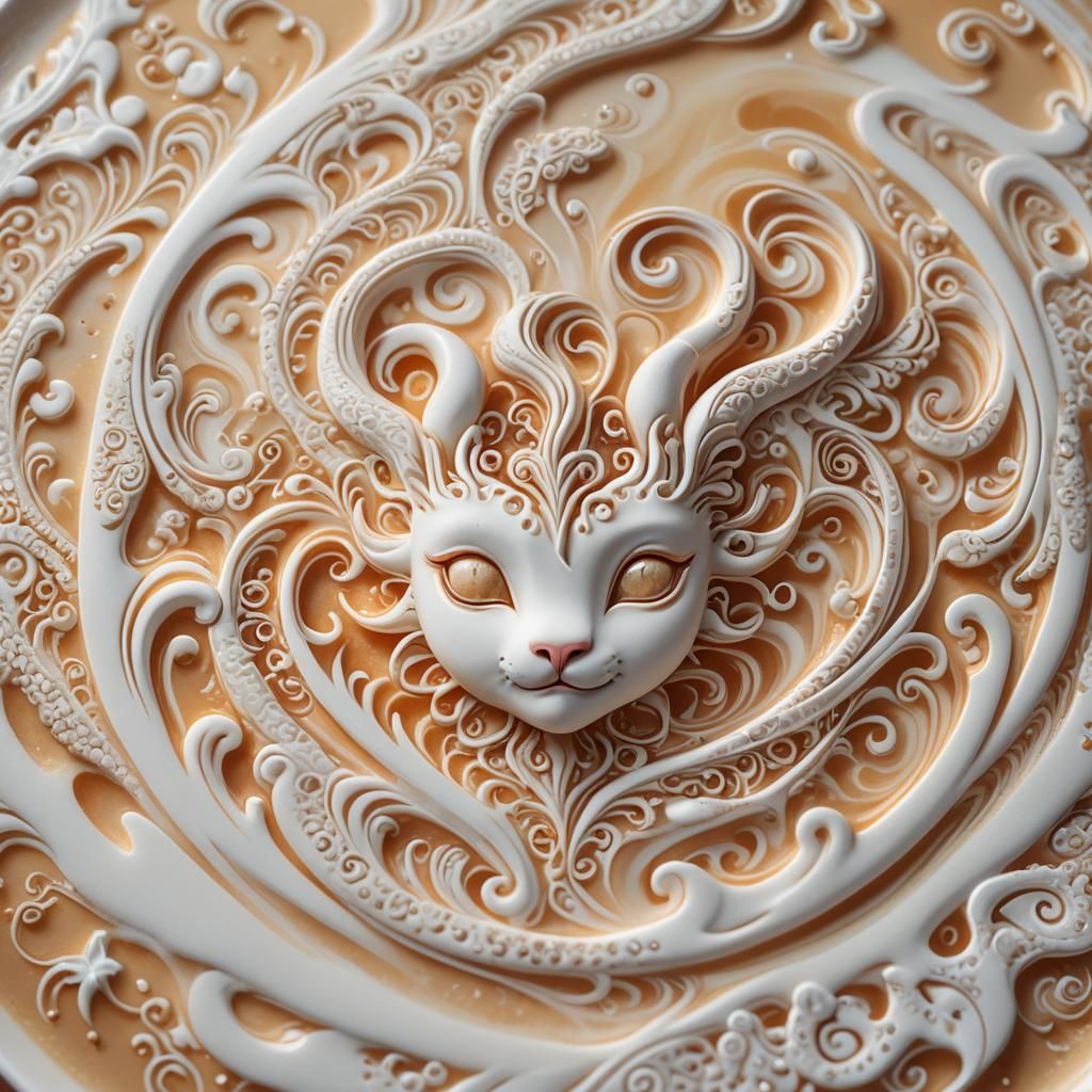 Whimsical Latte Art: Mythical Creature in Anime Style