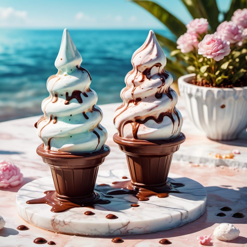 Surreal Marble Chocolate Fountain in Oil Painting Style