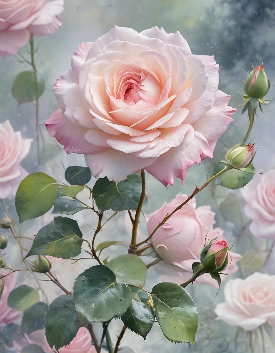 Pink Rose in Watercolour Impressionist Style