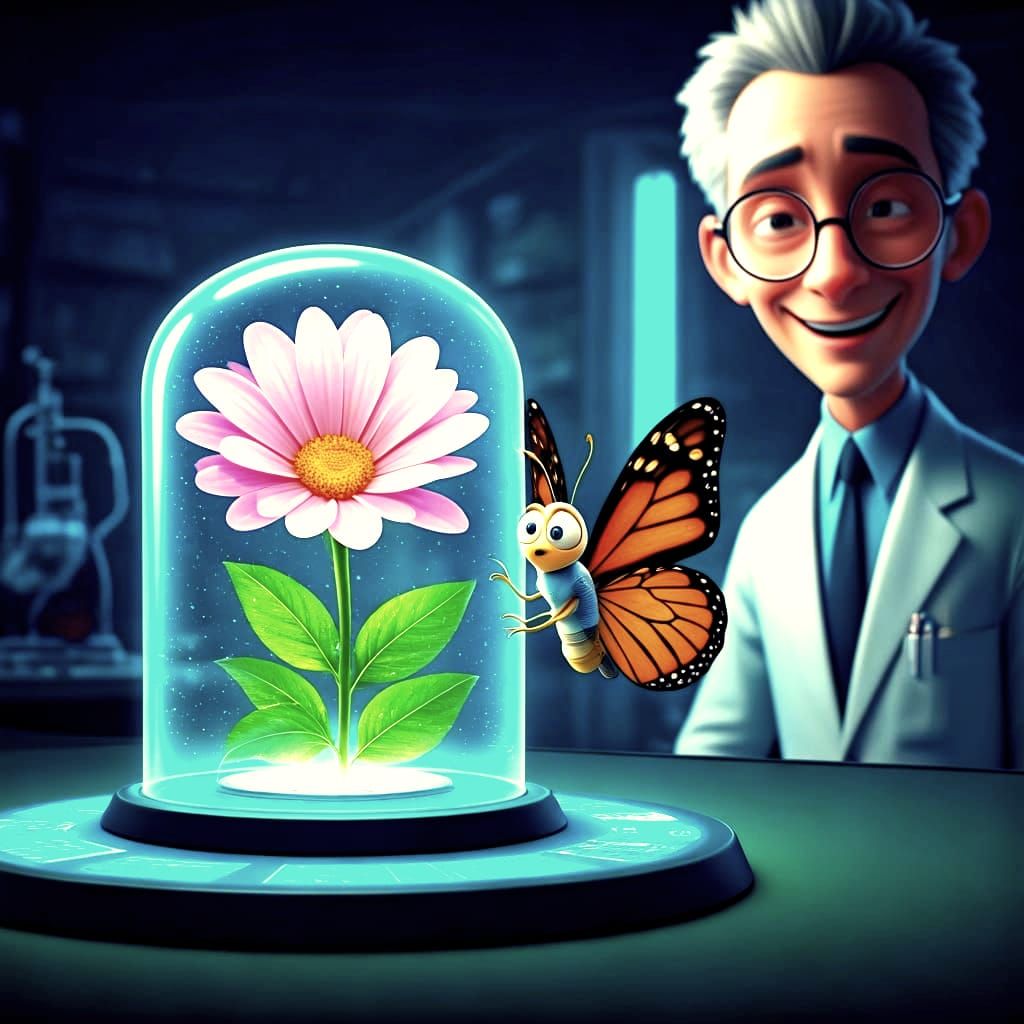 Bewildered Butterfly and Hologram in Hyperrealism