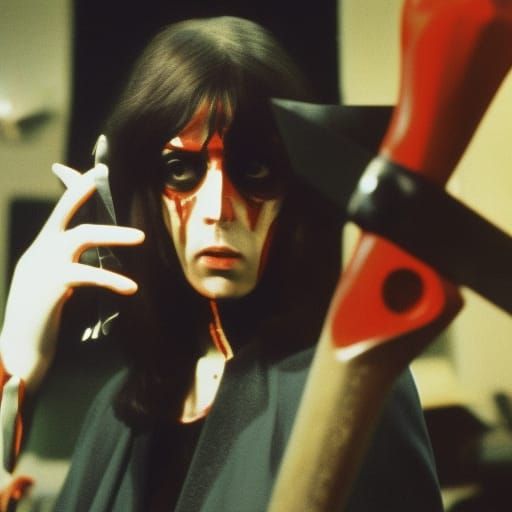 Giallo Film Scene: Masked Killer in Art Gallery