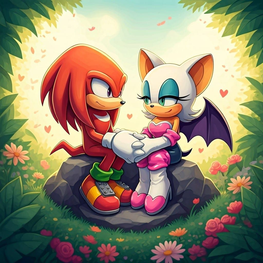Whimsical Valentine's Day Scene of Knuckles and Rouge in Wat...