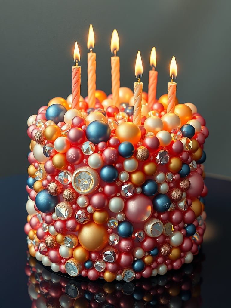 Pearl Birthday Cake in Realistic Still-Life Style