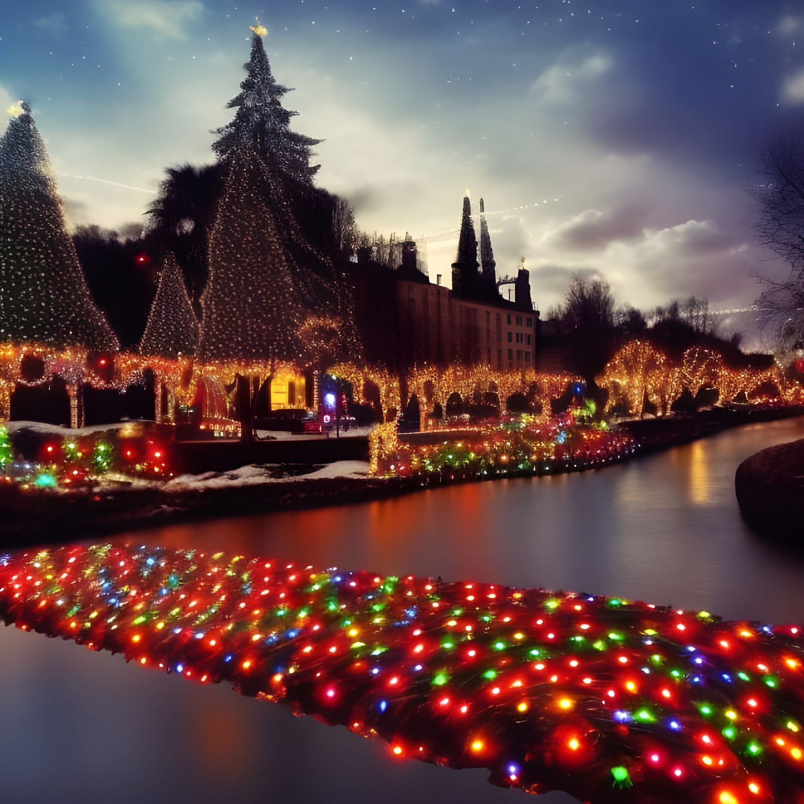 Festive City Aglow with Christmas Lights