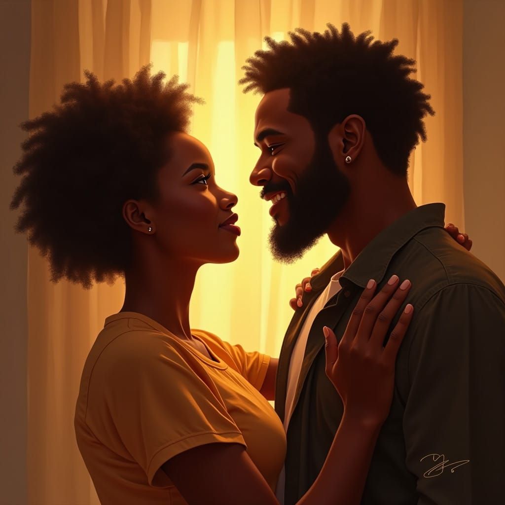 Black Couple in Intimate Moment, Exuding Deep Care and Empat...