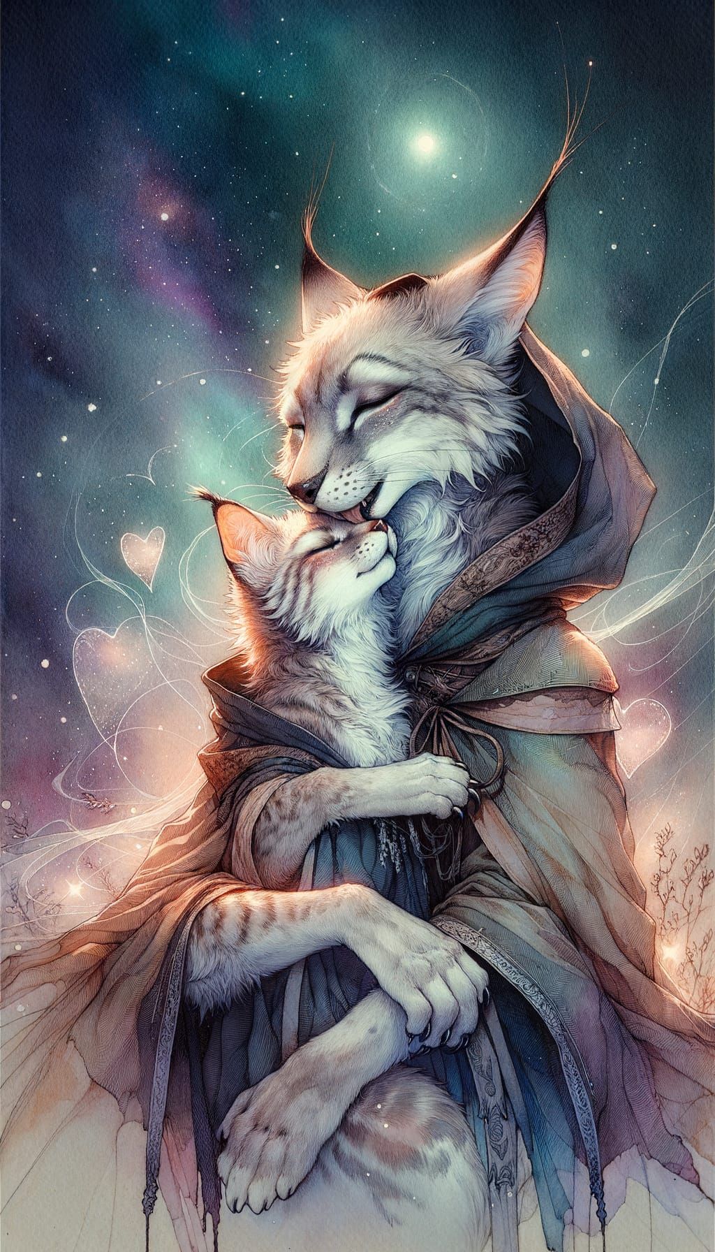 Enchanting Fantasy Lynx Couple in Whimsical High Fantasy Ani...