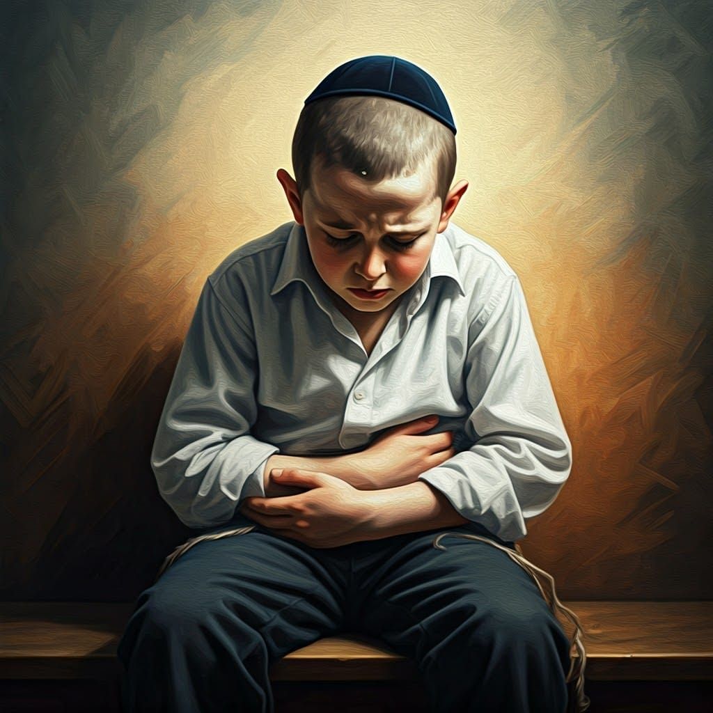 Boy Overcome with Nausea in Earth Tones