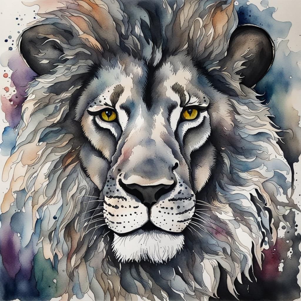Colorful Watercolor Lion Head Portrait