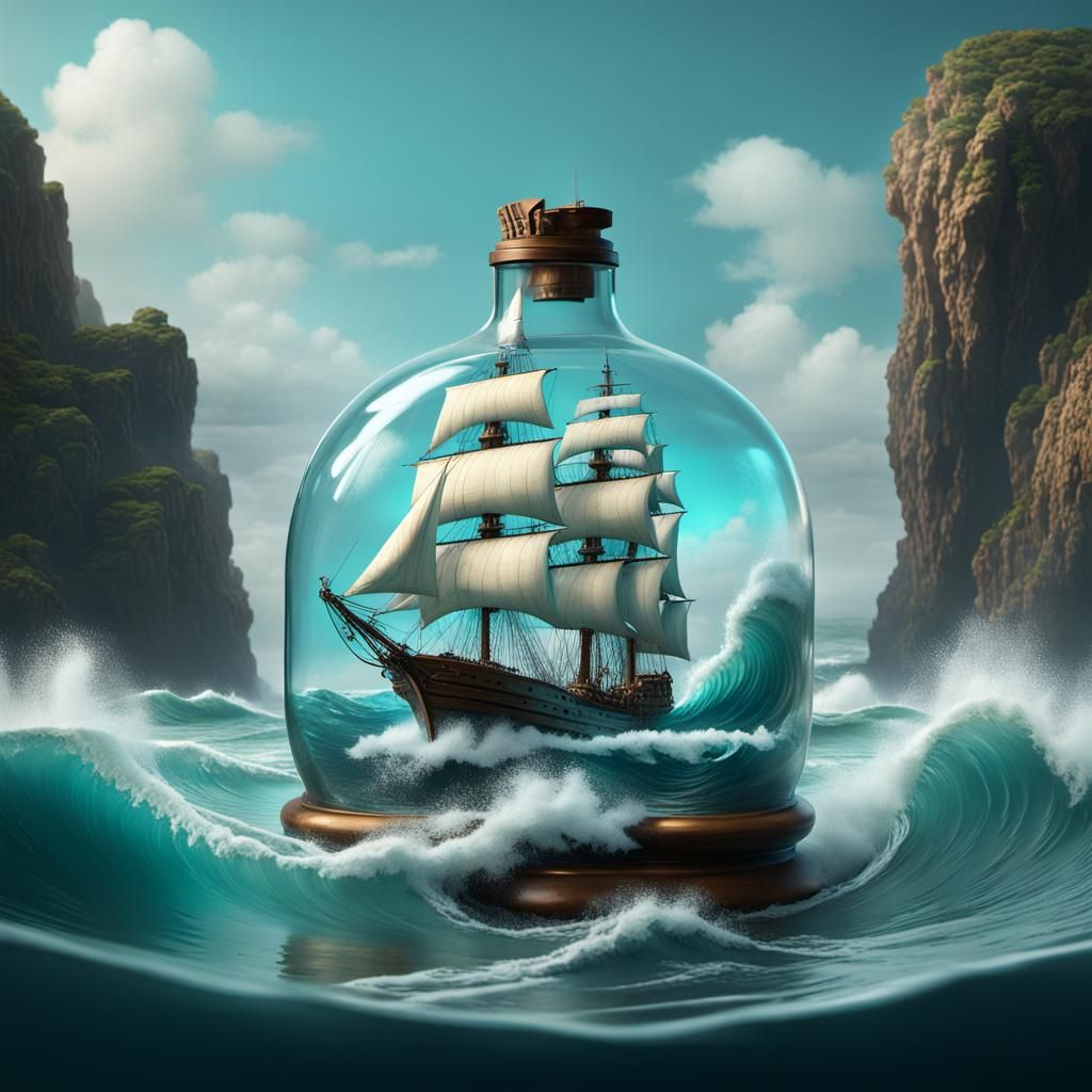 A ship in the ocean.