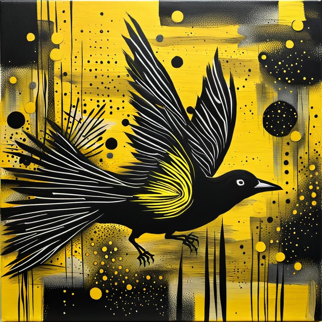 Abstract Acrylic Painting of a Black Bird