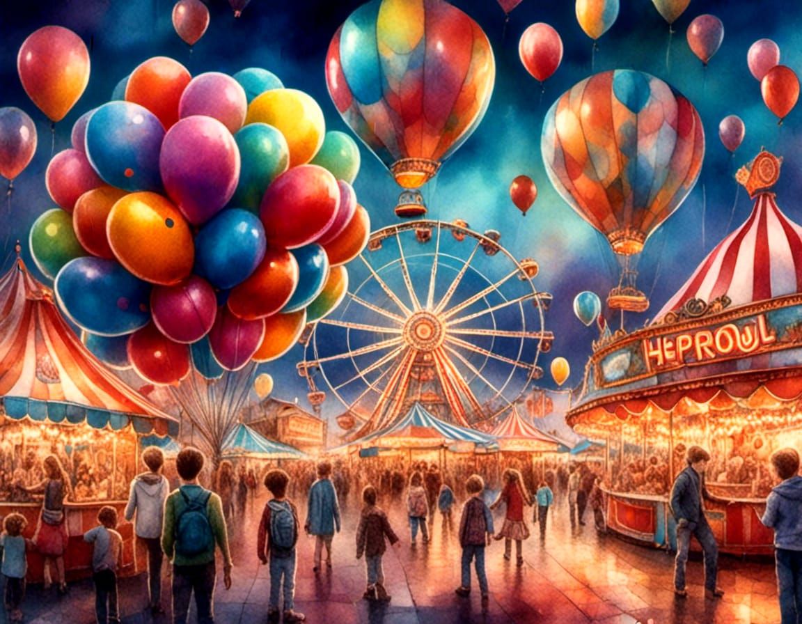<lora:Elegance  Artworks:1.0>balloons at a fairground stall