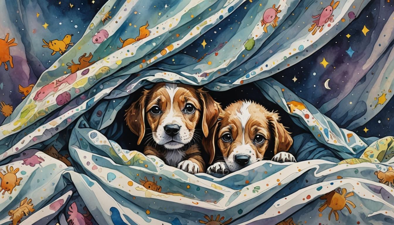 Puppies Under Covers: Cosmic Illustration by Amaringo