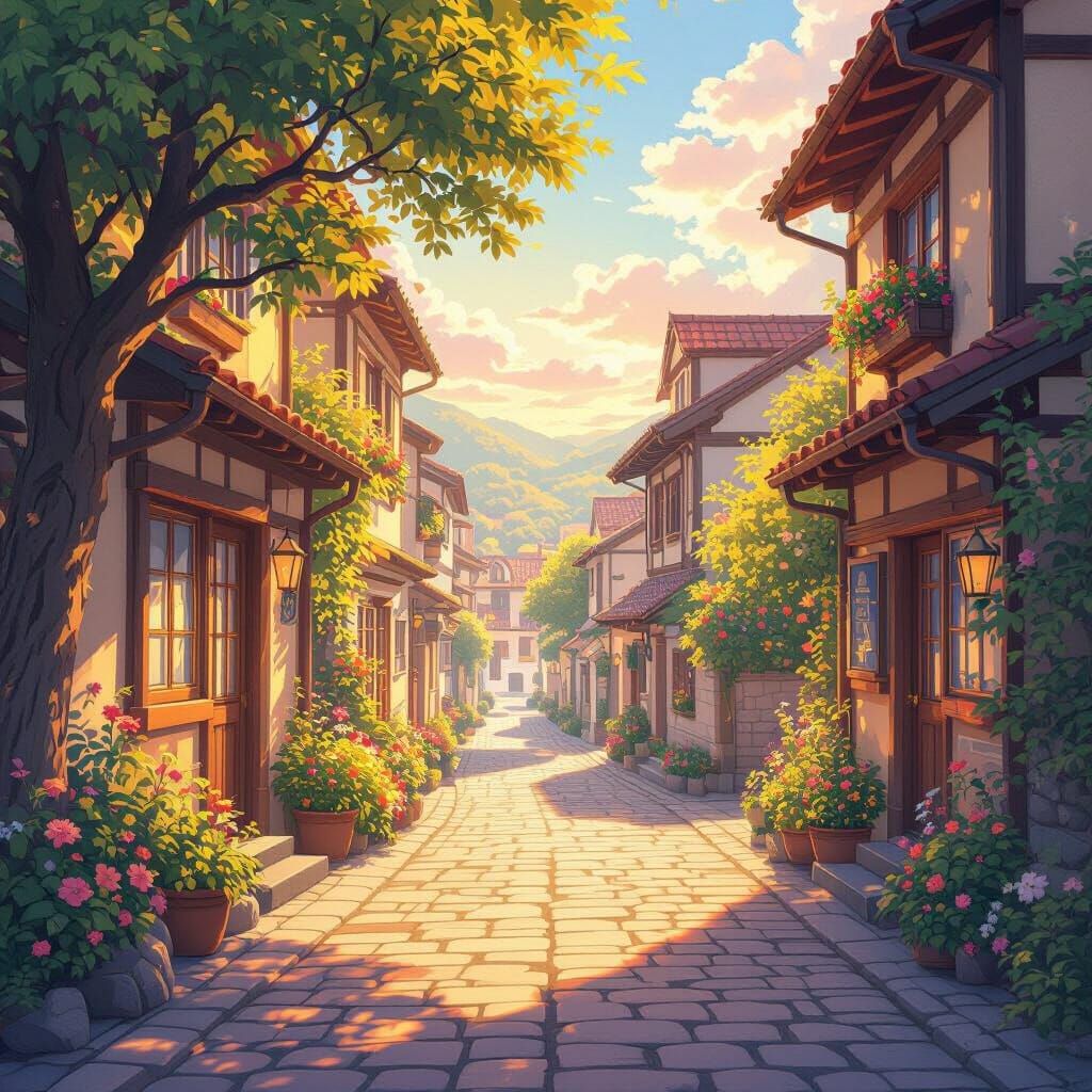 Peaceful Sunny Anime Street Scene