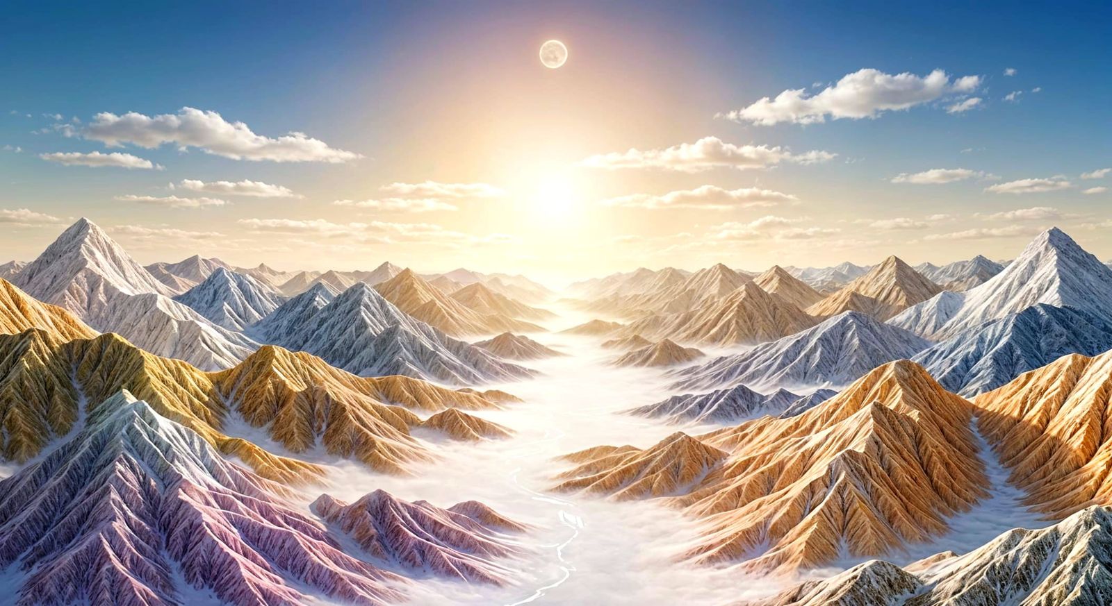 Sunrise Over Chinese Landscape in Cembranelli Style