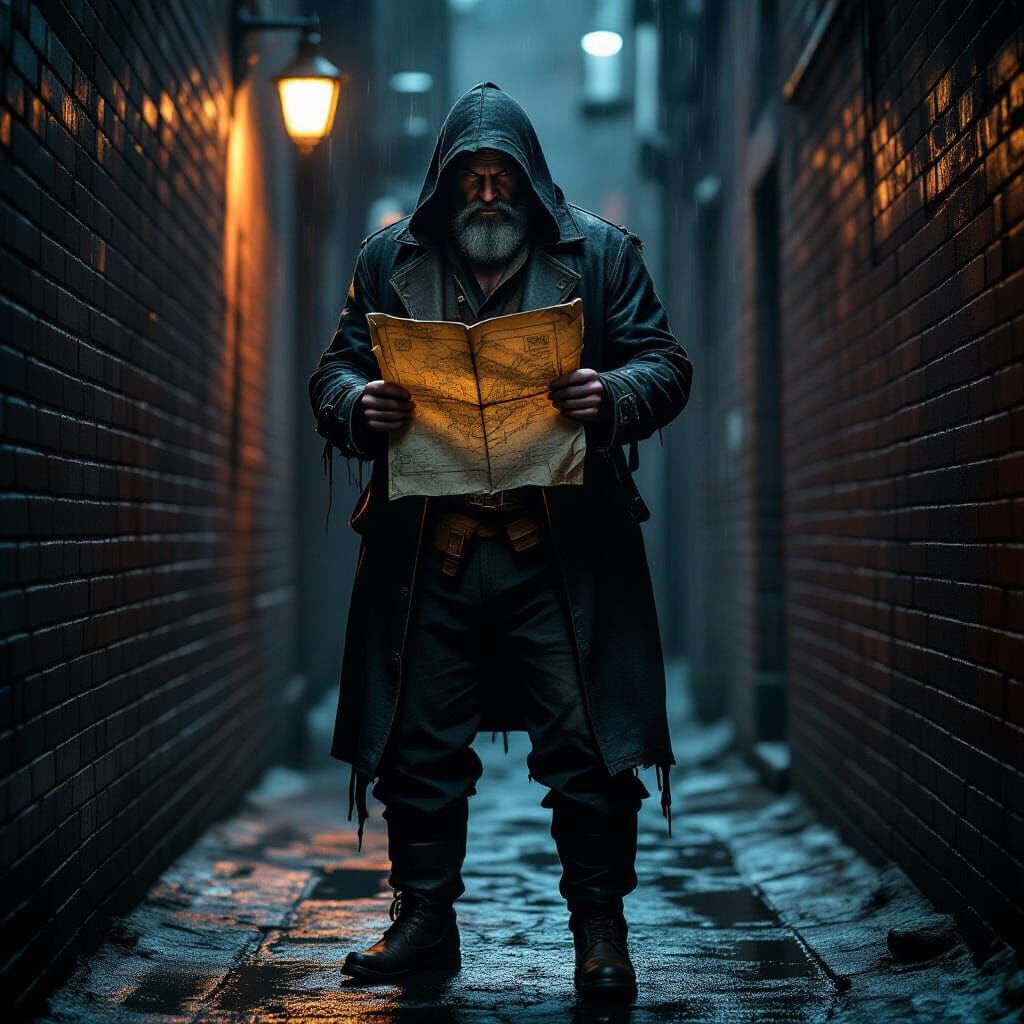 Defiant Prisoner in Noir Alleyway