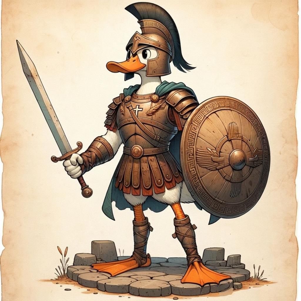 Duck Warrior in Hoplite Armor Illustration