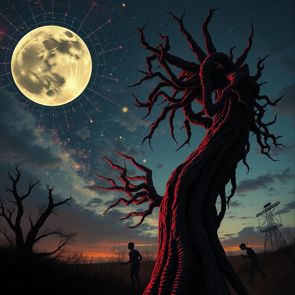 Skywatching Pathology: Intricate Horror Crepuscule Art