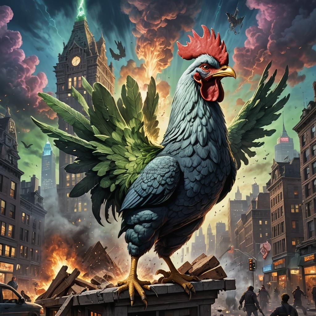 Giant Chicken Mascot Rampage in Ghostbusters-Style City