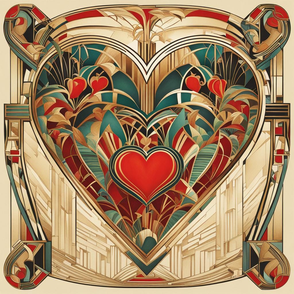 Elegant Art Deco Style Heart Illustration