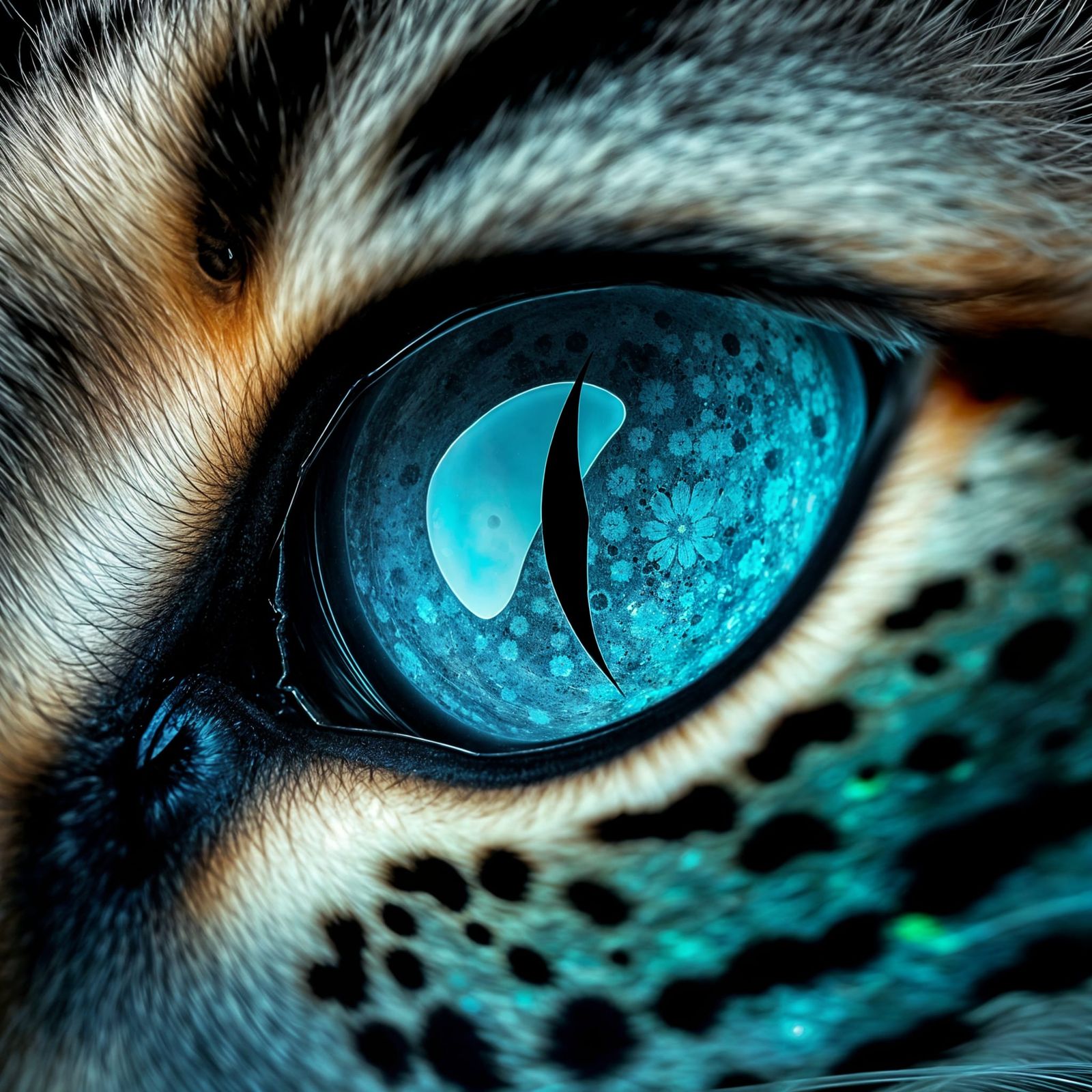 Cyberpunk-Inspired Feline Eye in Swirling Opal Hues