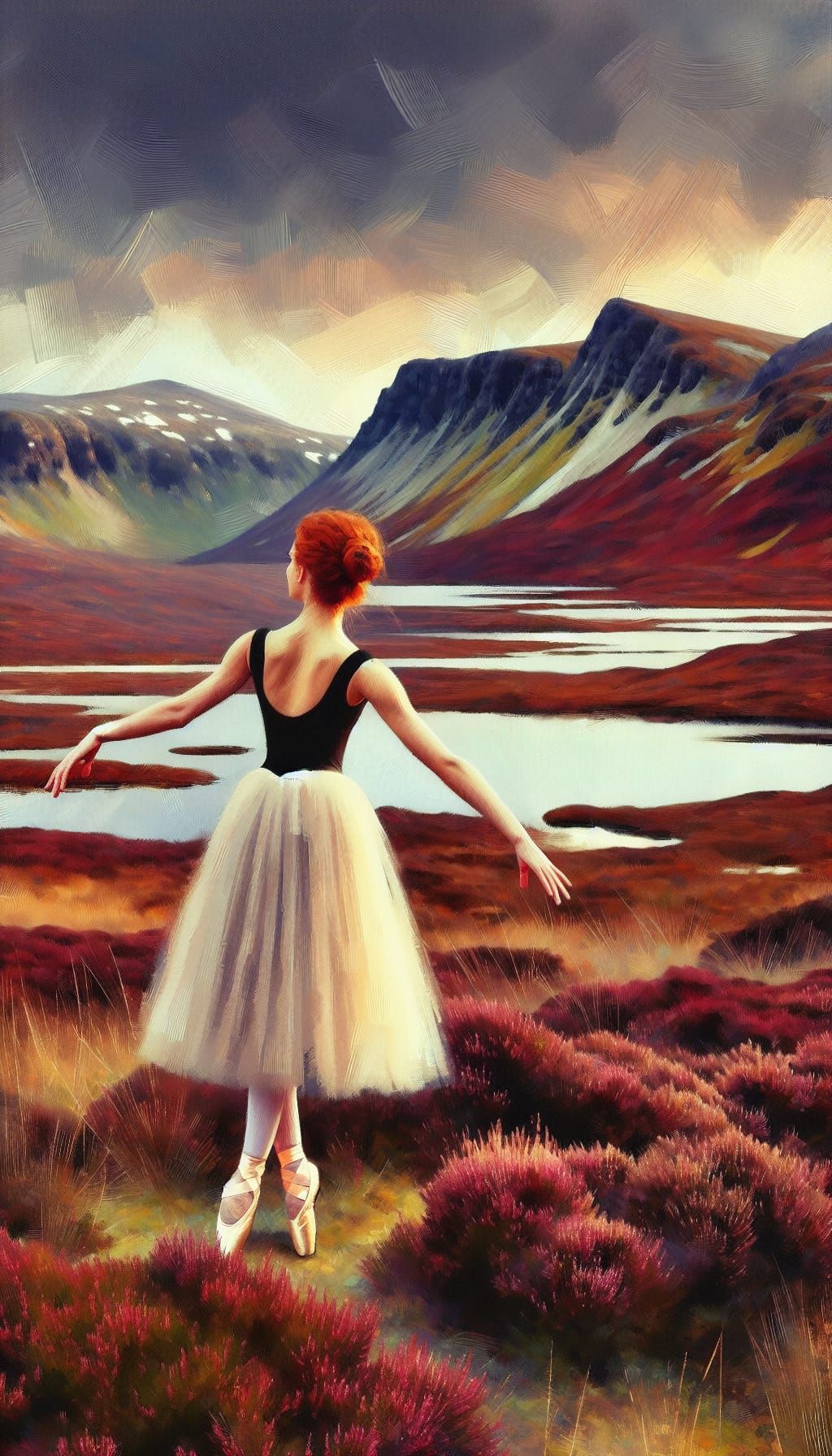 Ballerina on Scottish Highlands as Oil Painting
