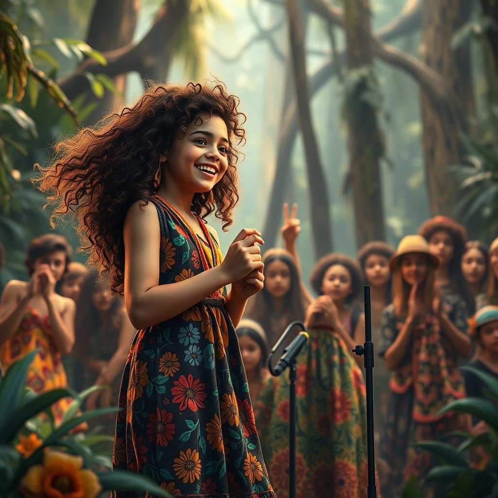 Free-Spirited Hippie Girl Serenades Enchanted Crowd in Psych...