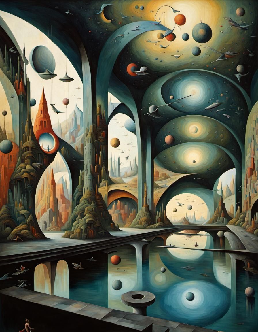 Complex Mural Painting in Art Deco Style