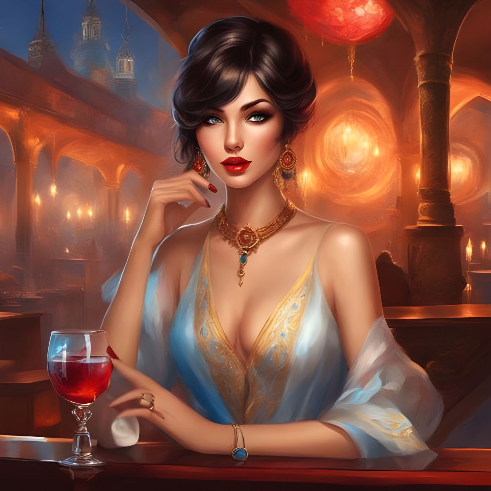 Portrait of a Beautiful Tatar Woman in Red and Black