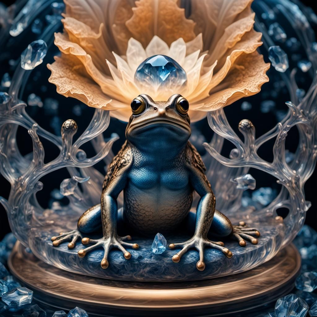 Heavenly Blue Crystal Frog in Hyperrealistic Style