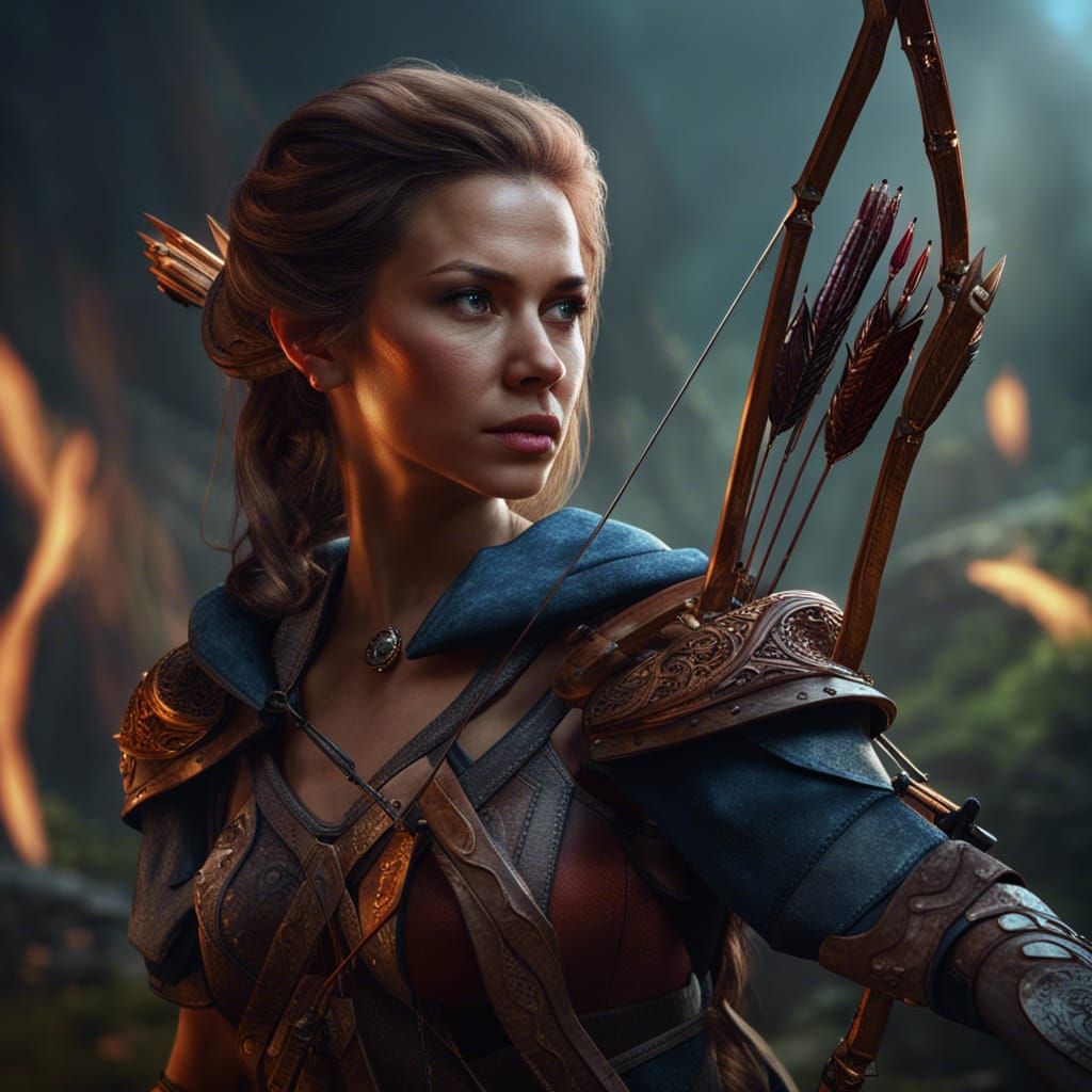 Realistic Woman Archer: Detailed Fantasy Art
