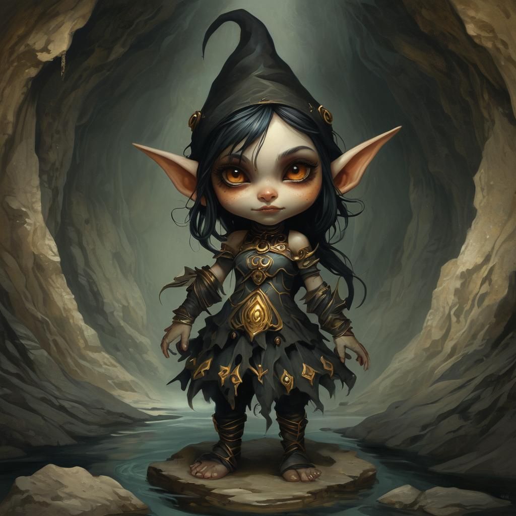 Voluptuous Shadow Gnome in Cosmic Cavern Digital Art