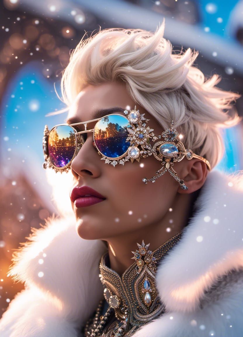 Icy Snow Prince with Mirrored Sunglasses in Witchcore Style