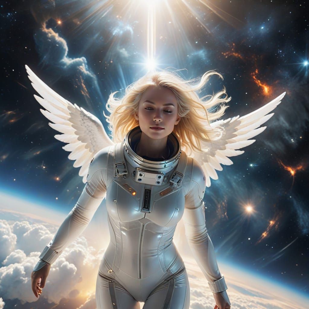 Angelic Figure Soaring Through Space